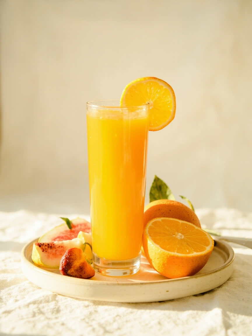 Vasos de jugos naturales de fruta sobre una mesa clara