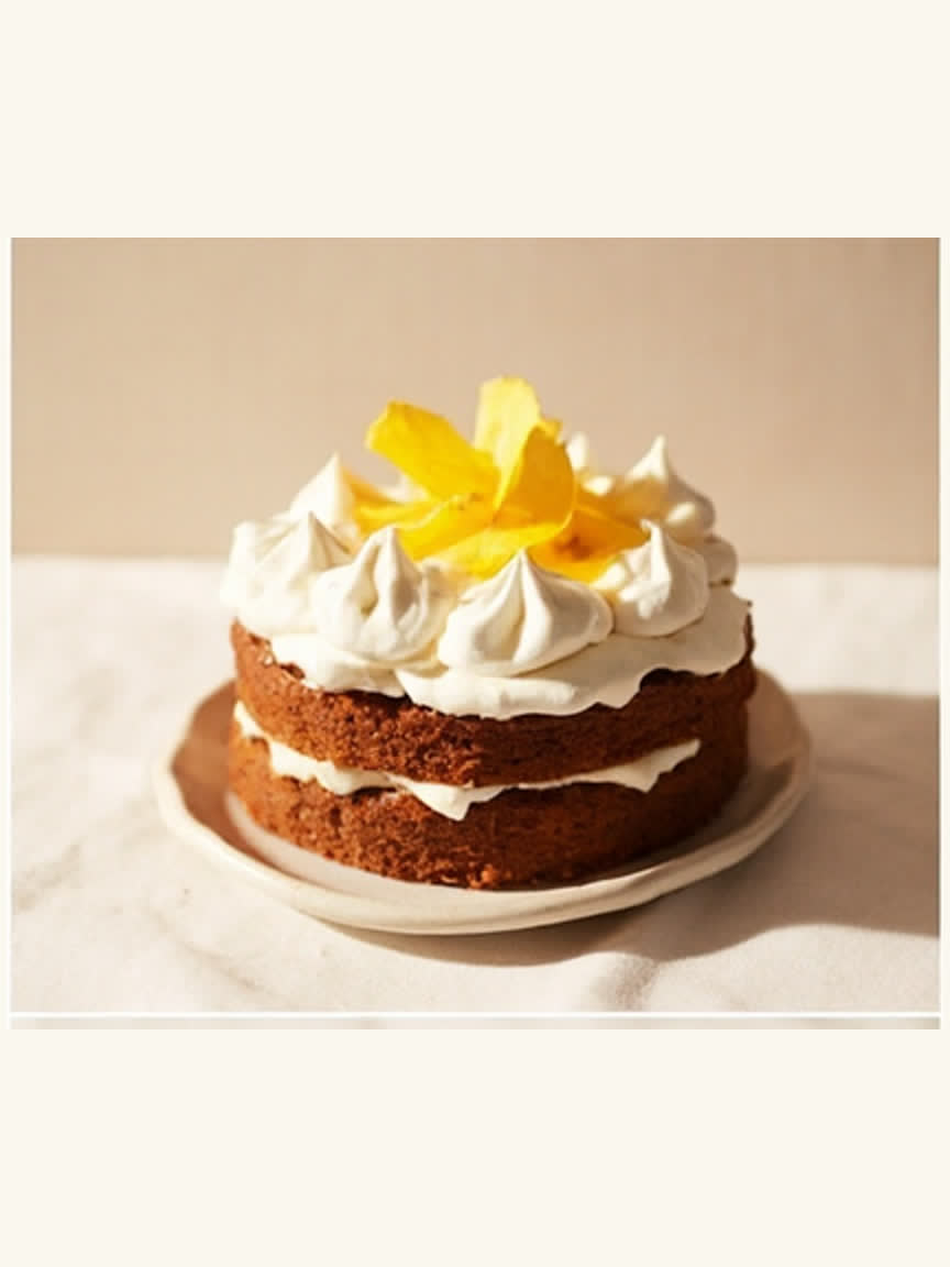 Torta de merengue y maracuyá con acabado dorado
